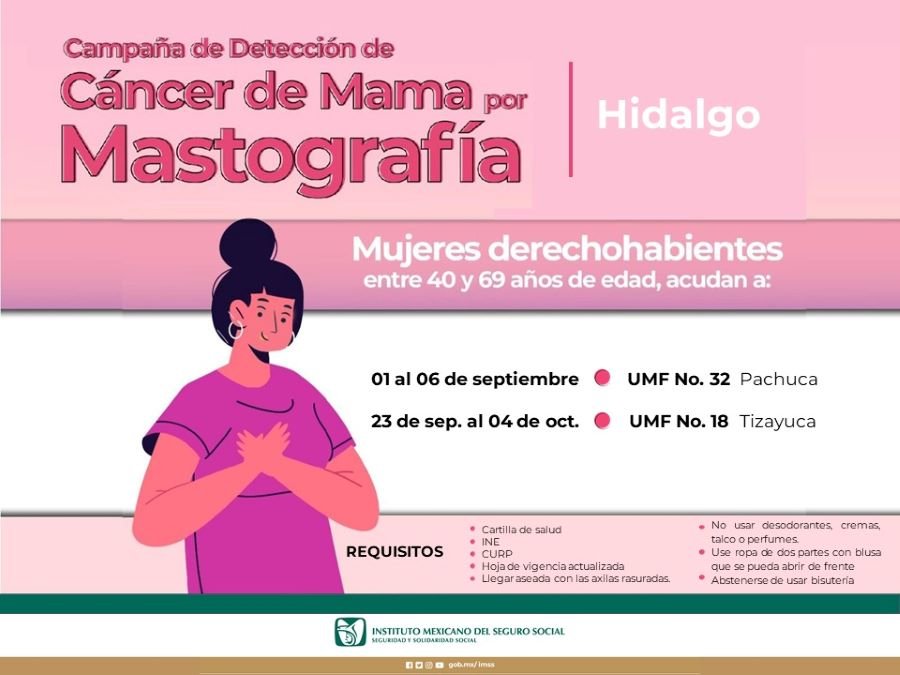 Realiza IMSS Hidalgo Jornada de Mastografías Durante Mes de Septiembre Para Prevenir Cáncer de Mama